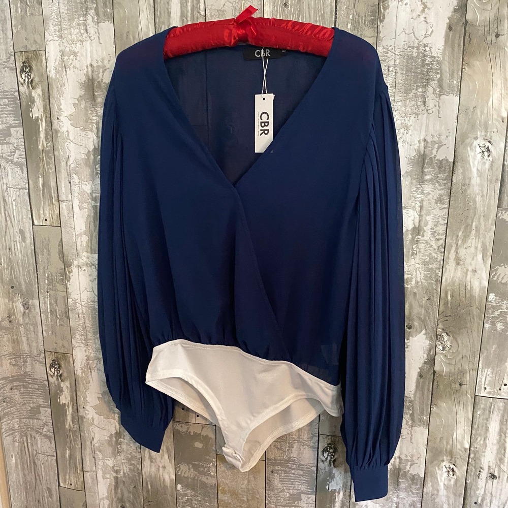 NWT CBR  blue long sleeve sheer bodysuit S